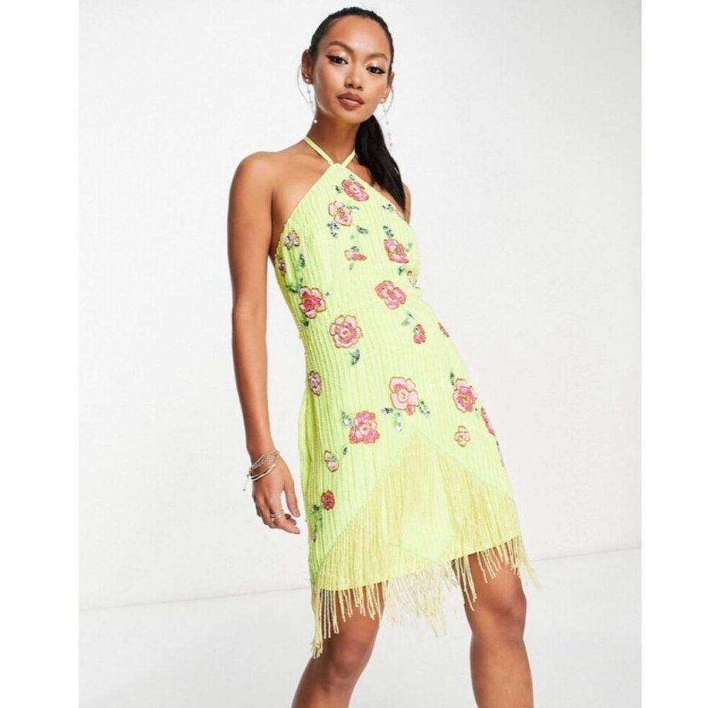 ASOS Edition Lime Green Floral Embellished Dress